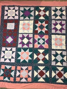 AS IS Handmade Patchwork Star Quilt - Pink, Teal, Purple, Cream